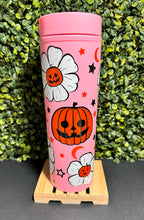 Load image into Gallery viewer, Pumpkin Daisies on Pink Skinny Matte Tumbler
