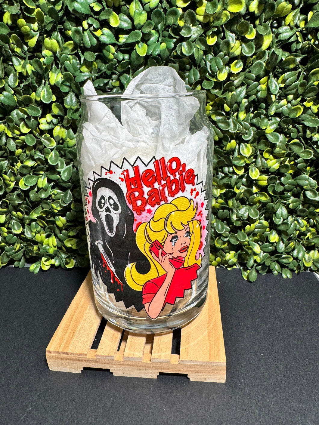 Spooky Hello Barbie Glass Can