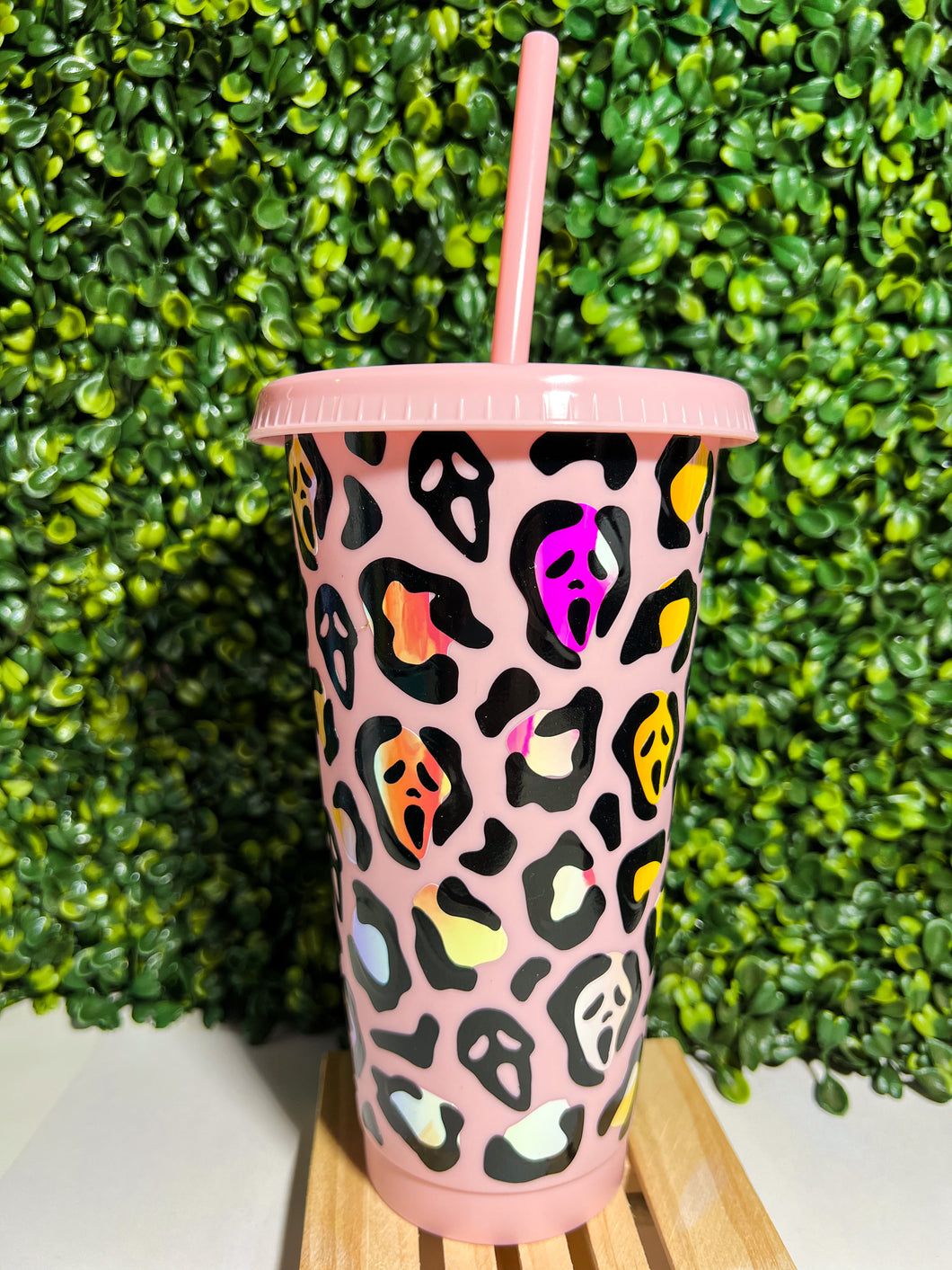 Ghostface Leopard Pink Holographic Cold Cup