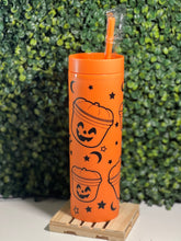 Load image into Gallery viewer, Pumpkin Treat Bucket on Orange Skinny Matte Tumbler
