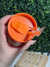 Load image into Gallery viewer, Pumpkin Treat Bucket on Orange Skinny Matte Tumbler
