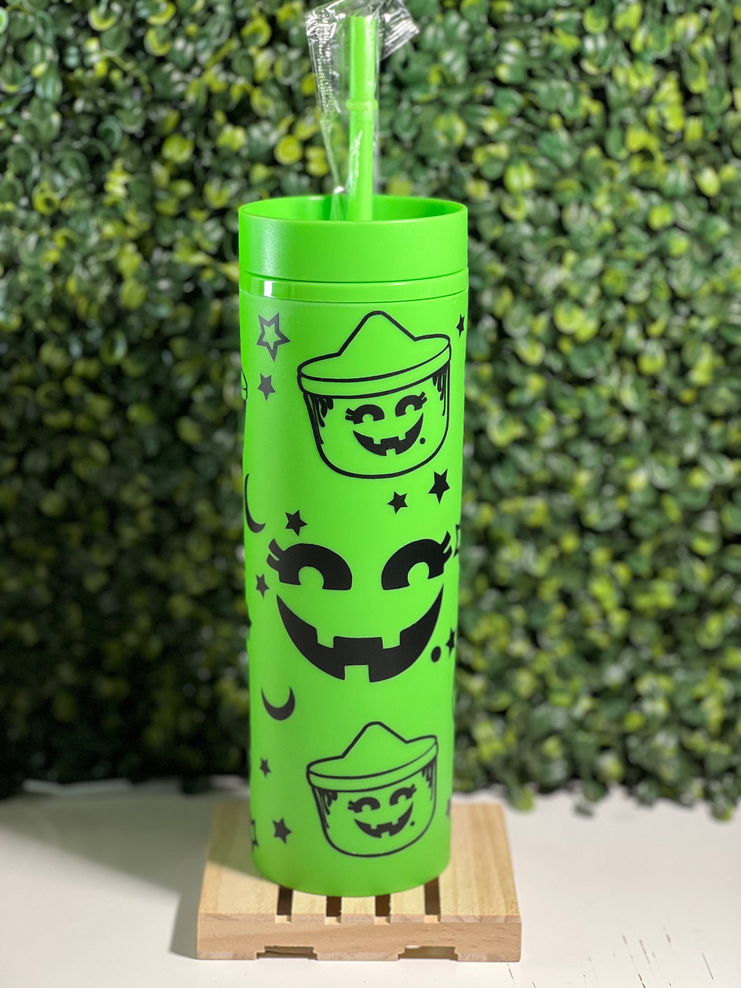 Ghoul Treat Bucket on Lime Skinny Matte Tumbler