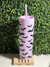 Load image into Gallery viewer, Bats! On Lavender Skinny Matte Tumbler
