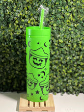 Load image into Gallery viewer, Ghoul Treat Bucket on Lime Skinny Matte Tumbler
