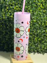 Load image into Gallery viewer, Pumpkin Daisies on Lavender Skinny Matte Tumbler
